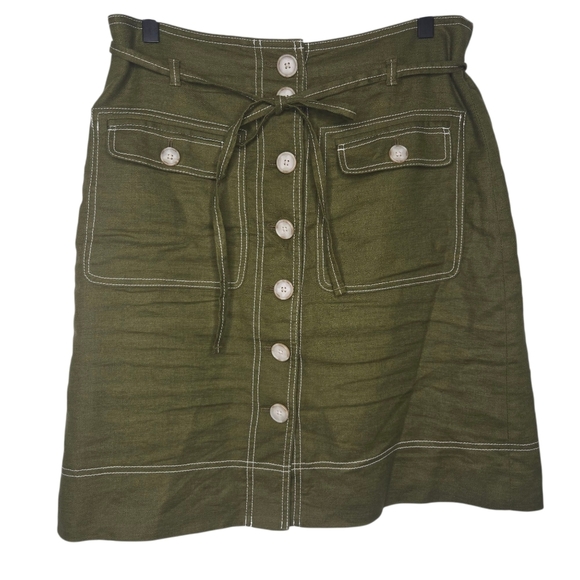 J. Crew Dresses & Skirts - J Crew Green Linen Button Patch Pocket Lined Tie Belt Pencil Skirt Size 12 P